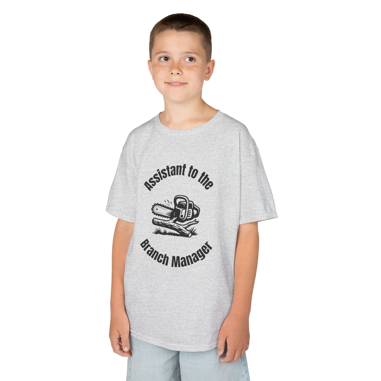 Funny Kids Yard Work Shirt – “Assistant to the Branch Manager” Chainsaw Tee