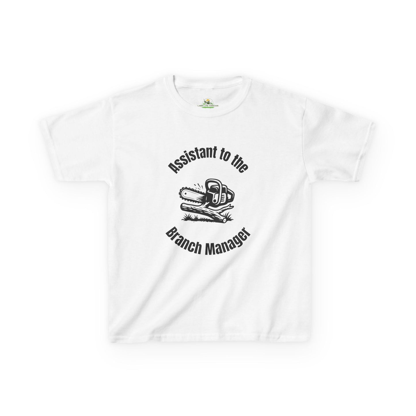 Funny Kids Yard Work Shirt – “Assistant to the Branch Manager” Chainsaw Tee