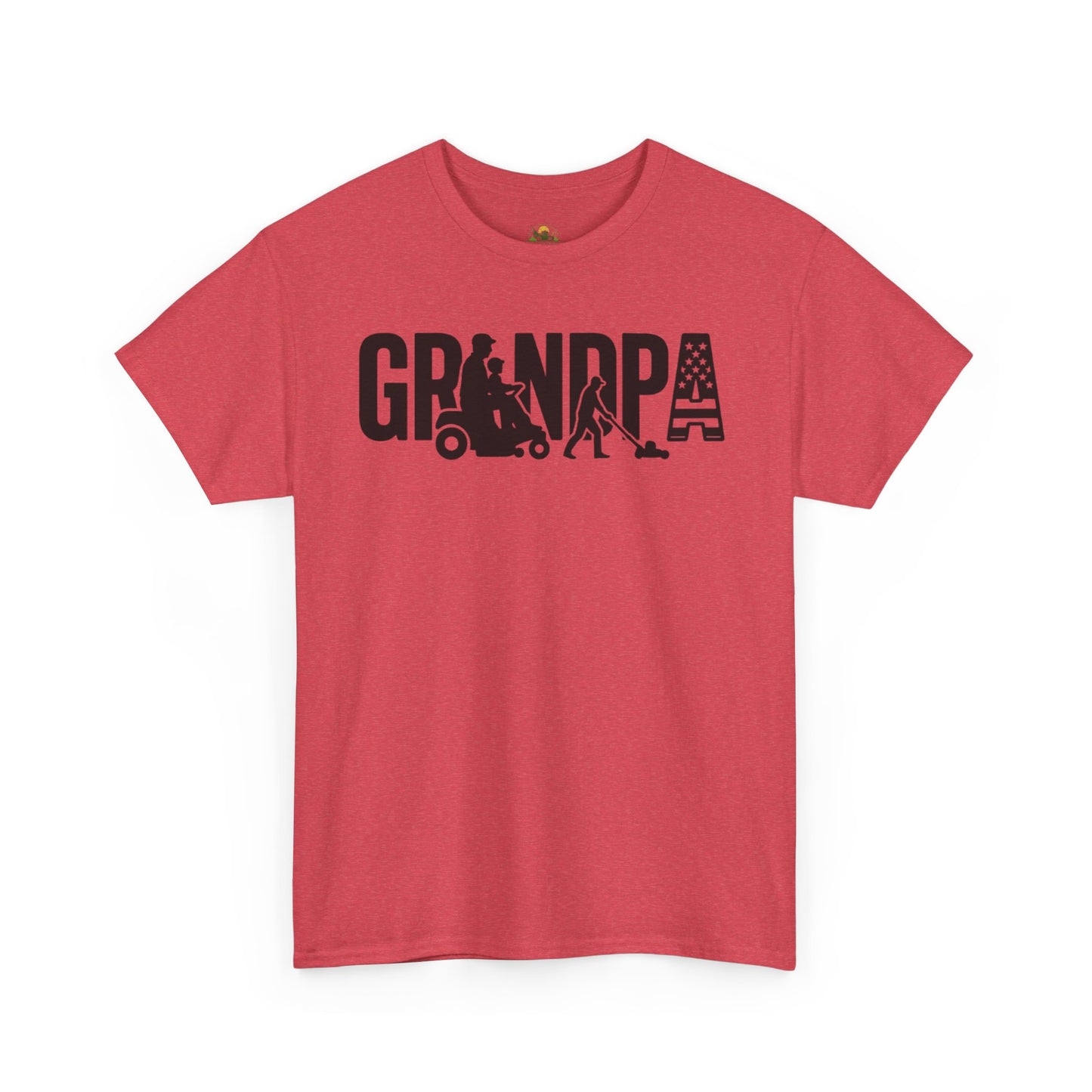 GRANDPA Lawn Mower Silhouette Shirt – Riding Mower with Child, Push Mower, American Flag – Grandpa Gift Tee