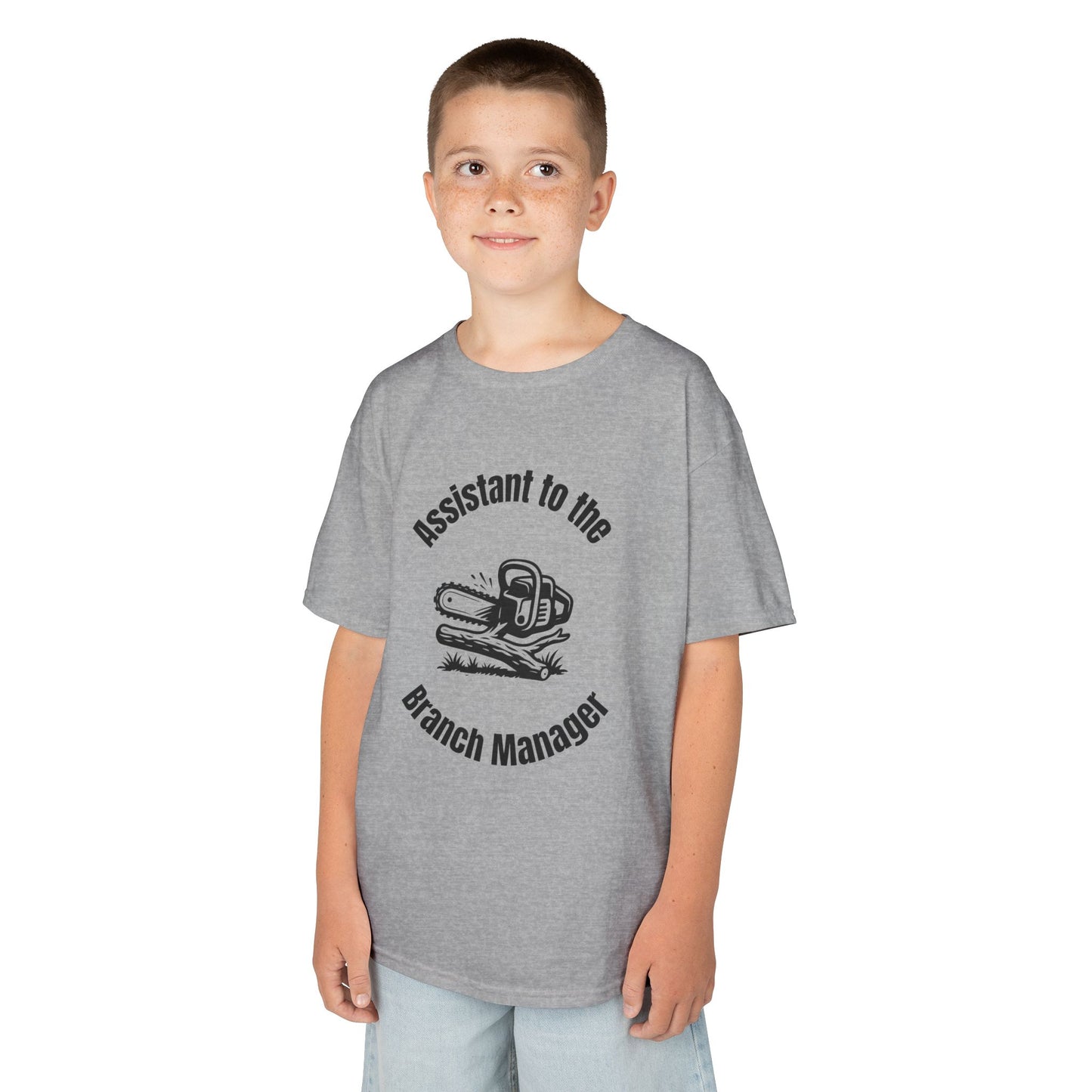Funny Kids Yard Work Shirt – “Assistant to the Branch Manager” Chainsaw Tee