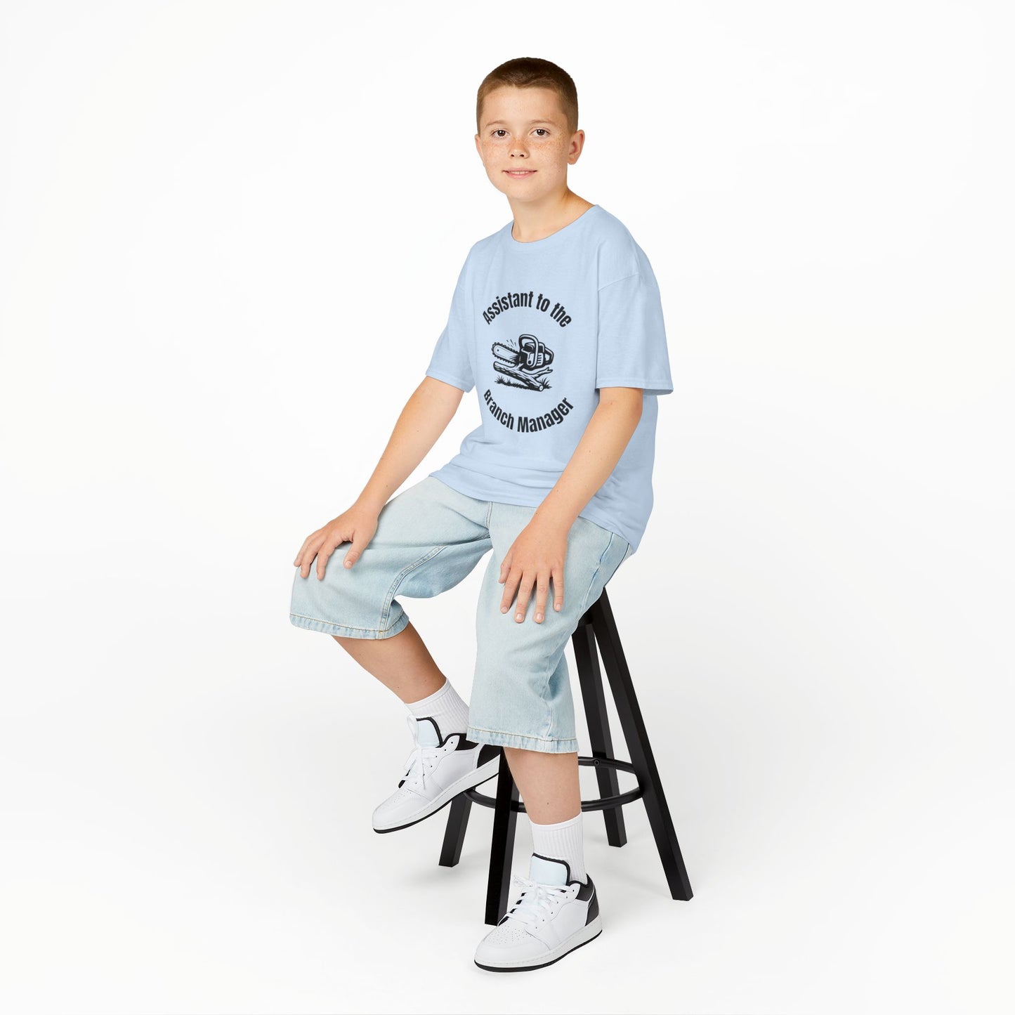 Funny Kids Yard Work Shirt – “Assistant to the Branch Manager” Chainsaw Tee